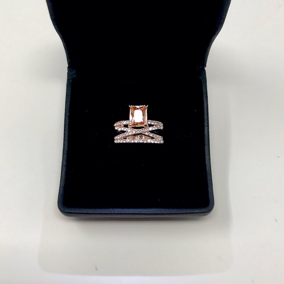 SOLD! Champagne Zircon Rose Gold Cross Ring - Picture 4 of 7
